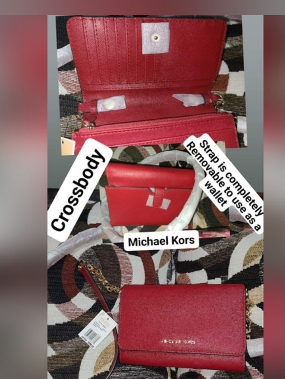 Michael Kors*  Crossbody Wallet With Phone Storage In Red Saffiano Leather.